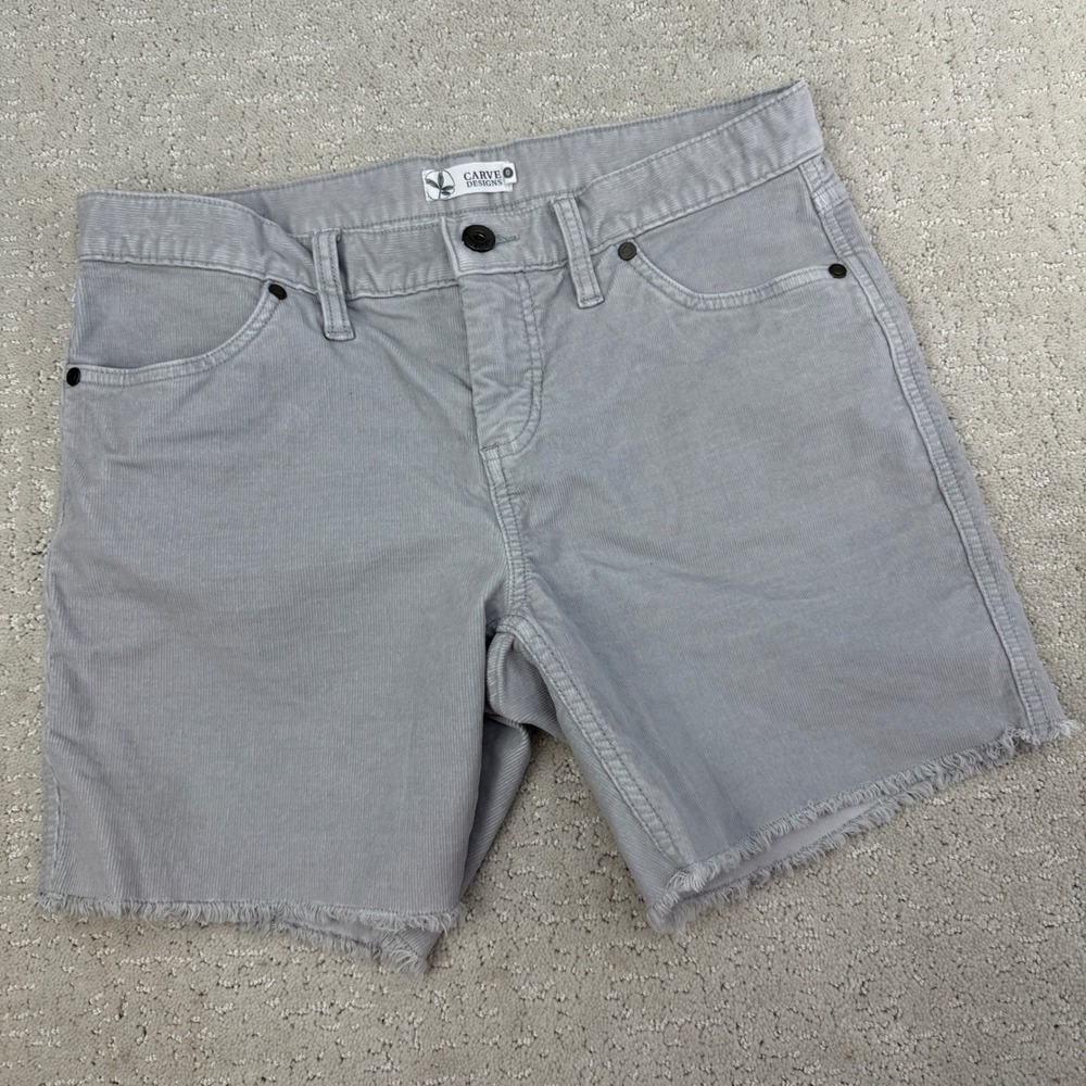 Carve Designs Oahu Corduroy Shorts Womens 0 Grey Raw Hem Stretch 6in Inseam